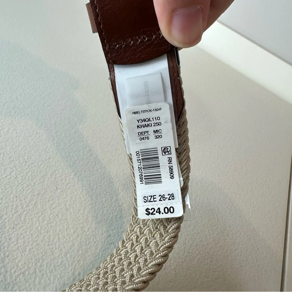 NEW Class Club Boy’s Brown Khaki Stretch Woven Cowhide Belt Size 26 28